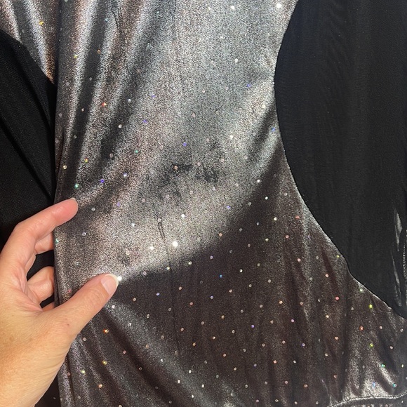 Revolution Dancewear Costume Large Adult LA Black Silver Sequins Short Unitard - Picture 5 of 14